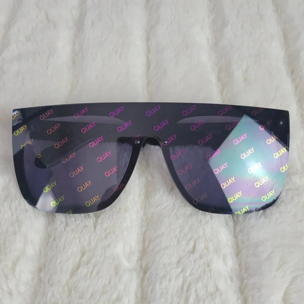 QUAY // ltd ed jlo collab rimless smoke lens rainbow watermark shield sunglasses